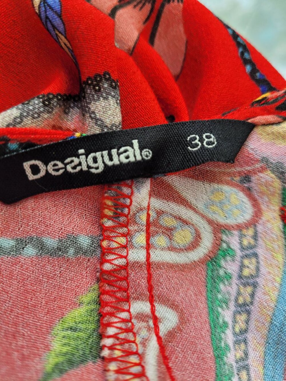 Desigual Red Print Glen Dress Size EU 38 or US 10 - Picture 6 of 10